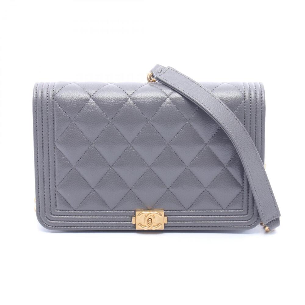 Chanel Boy Matelasse Shoulder Bag Caviar Skin Grained Calfskin Gray